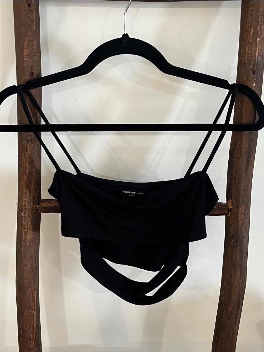 naked wardrobe Black Double-Strap Draped Crop Top